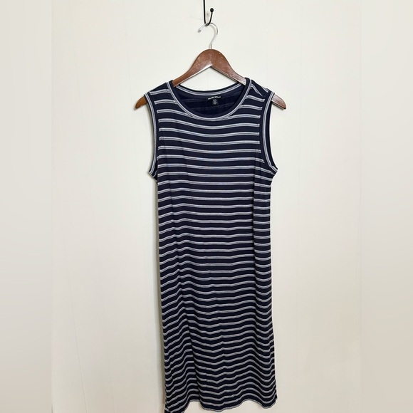 Hilary Radley striped navy white midi dress size M - Picture 2 of 5